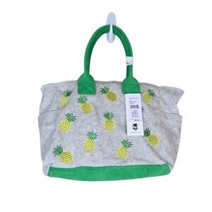 Wildfox Pineapple Embroidered Tote Bag Green and Gray NEW